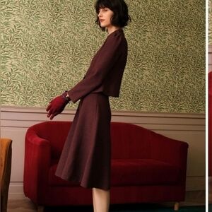 RIHOAS Tweed A Line Burgundy Skirt NWOT